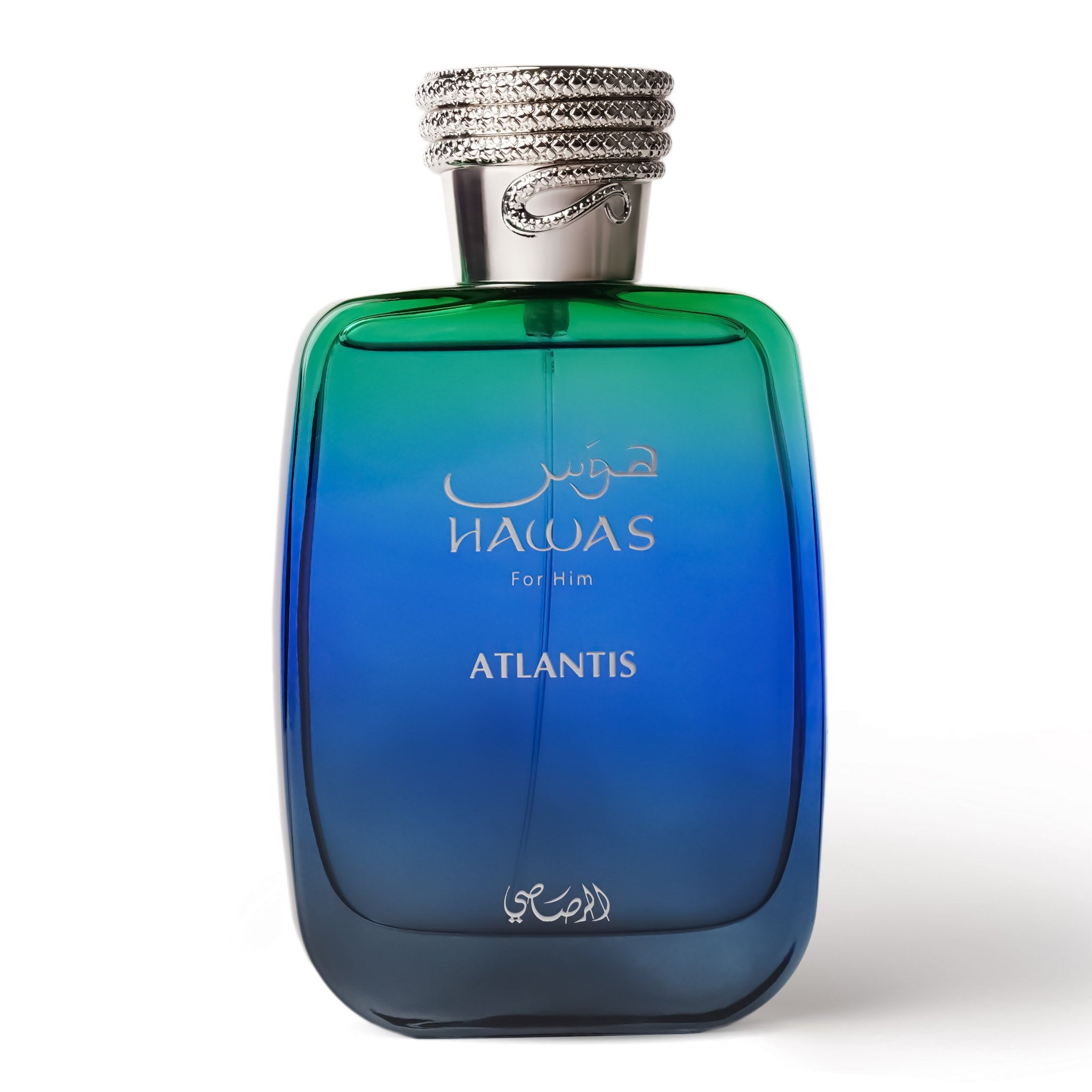 Rasasi Hawas Atlantis 100ml fragrance bottle for him — galbanum • salty mineral • sandalwood